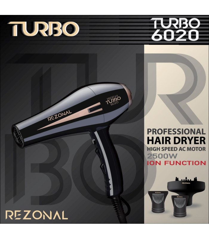 سشوار حرفه ای 2500 وات رزونال مدل : 6020 TURBO