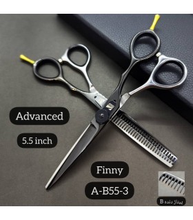 ست قیچی کات و پیتاژ 5.5 اینچ استیل مشکی فینی کد : A-B55-3