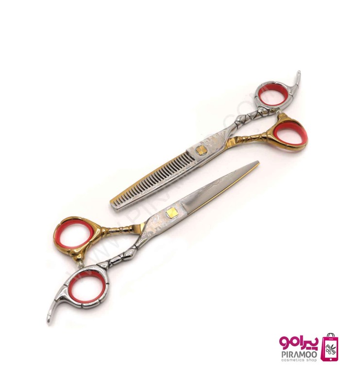 ست قیچی کات و پیتاژ 6 اینچ نقره ای طلایی طرح دار الکساندر سنسو استایل کد : M205N