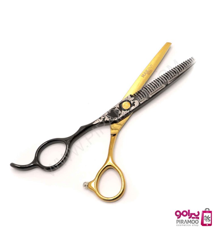 ست قیچی کات و پیتاژ 6 اینچ طلایی مشکی طرح دار چپ دست الکساندر کد : M224N