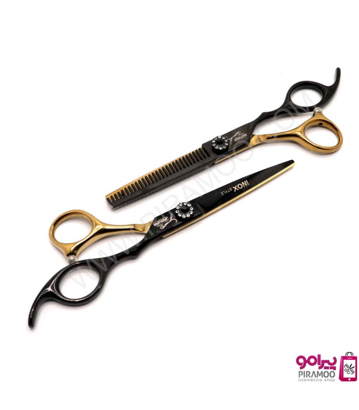 ست قیچی کات و پیتاژ 6 اینچ مشکی طلایی جگوار اینوکس استایل کد : M102N