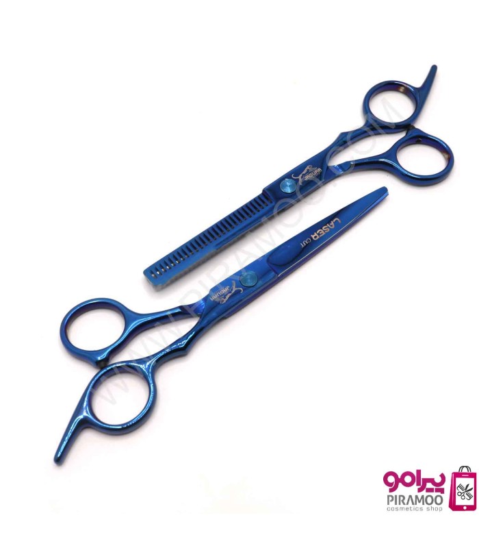 ست قیچی کات و پیتاژ 6 اینچ آبی جگوار لیسر کات کد : M105N