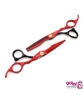 ست قیچی کات و پیتاژ 6 اینچ مشکی قرمز تایگر سنسا تیون استایل کد : M119RB