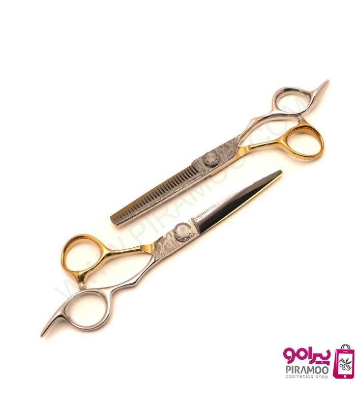 ست قیچی کات و پیتاژ 6 اینچ طلایی نقره ای طرح دار الکساندر دیتیلر کد : M217N