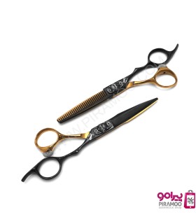 ست قیچی کات و پیتاژ استیل 6 اینچ مشکی طلایی جگوار کد: PR-2790