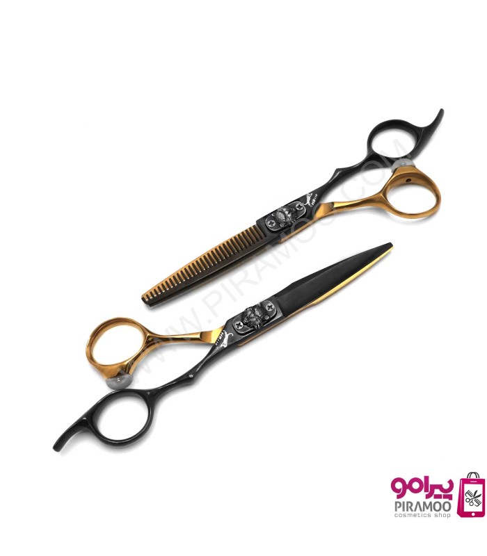 ست قیچی کات و پیتاژ استیل 6 اینچ مشکی طلایی جگوار کد: PR-2790