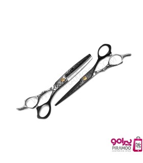 ست قیچی کات و پیتاژ 6 اینچ مشکی استیل طرح دار الکساندر کد: M112N