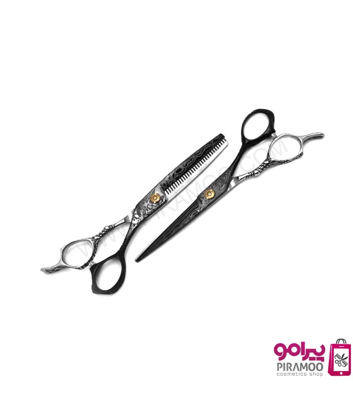 ست قیچی کات و پیتاژ 6 اینچ مشکی استیل طرح دار الکساندر کد: M112N