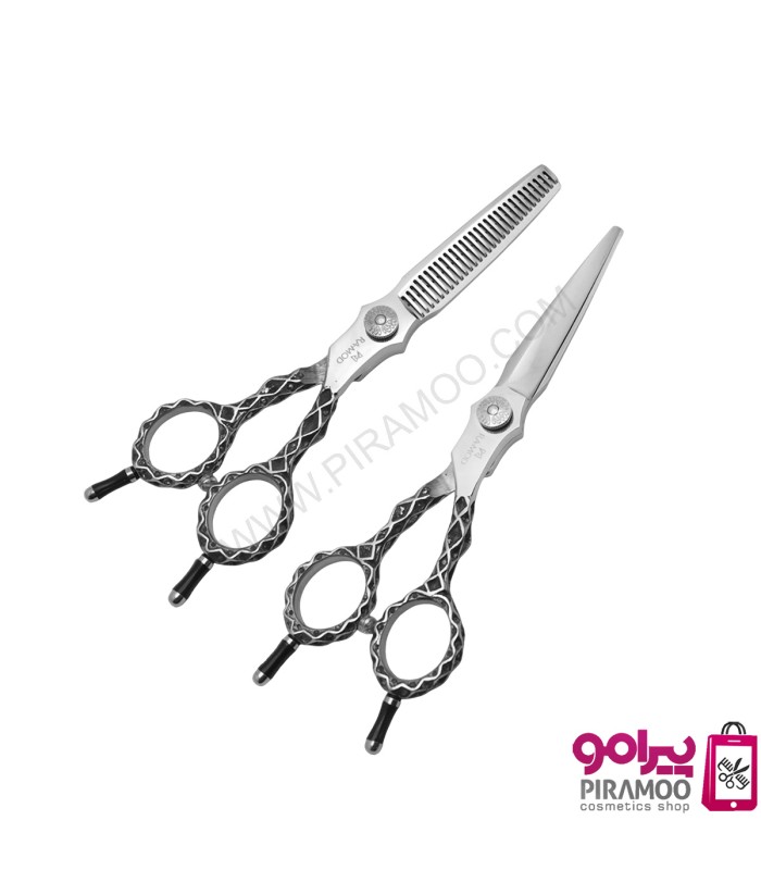 ست قیچی کات و پیتاژ 6 اینچ دو دست استیل طرح دار رامد کد: PR-885