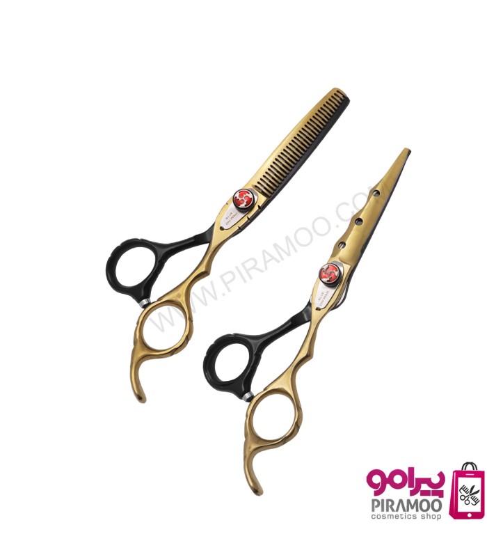 ست قیچی کات و پیتاژ 6 اینچ مشکی طلایی رامد کد: PR-155