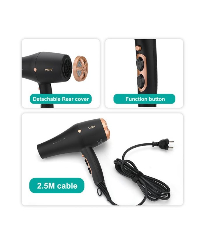 سشوار حرفه ای 2200-2600 وات مشکی وی جی آر مدل: V-462