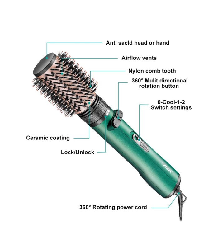 سشوار برس دار چرخشی 1000-1200 وات وی جی آر مدل: V-498