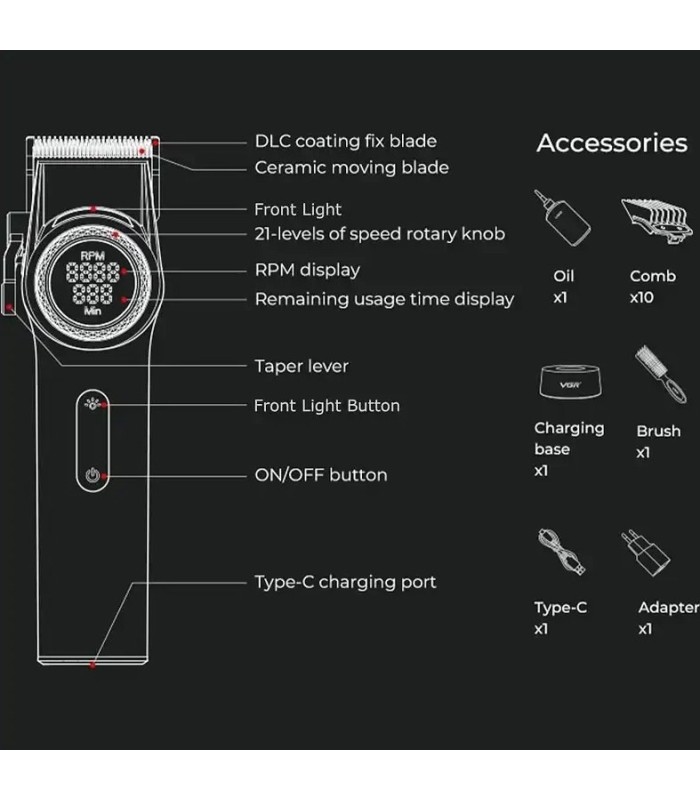 ماشین اصلاح سر و صورت حجم زن طلایی وی جی آر مدل VGR V-001