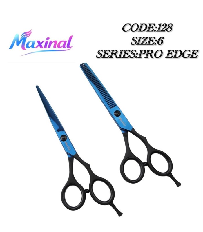 ست قیچی کات و پیتاژ بدون شیار 6 اینچ  آبی دسته مشکی مکسینال کد: 128