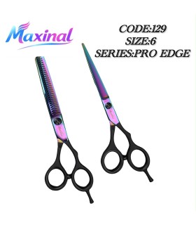 ست قیچی کات و پیتاژ بدون شیار 6 اینچ  هفت رنگ دسته مشکی مکسینال کد: 129