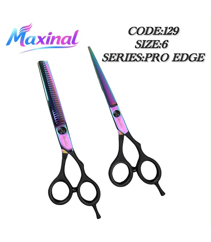 ست قیچی کات و پیتاژ بدون شیار 6 اینچ  هفت رنگ دسته مشکی مکسینال کد: 129