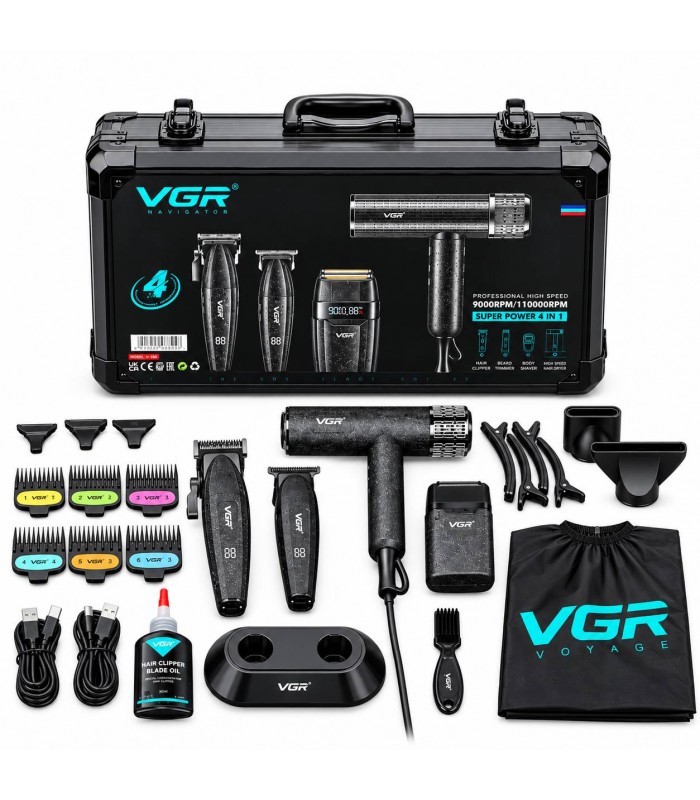 ست حرفه ای 4 کاره حجم زن، خط زن، شیور و سشوار وی جی آر V-640 S4