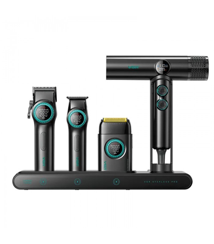 ست حرفه ای 4 کاره حجم زن، خط زن، شیور و سشوار وی جی آر استپ لس Stepless Pro 4 in 1