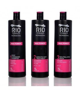 کراتین صافی برند ریو فرمولا همراه شامپو قبل و بعد قوطی 1000 میل RIO FORMULA Max Power