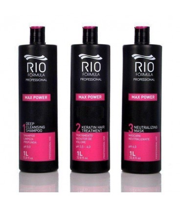 کراتین صافی برند ریو فرمولا همراه شامپو قبل و بعد قوطی 1000 میل RIO FORMULA Max Power