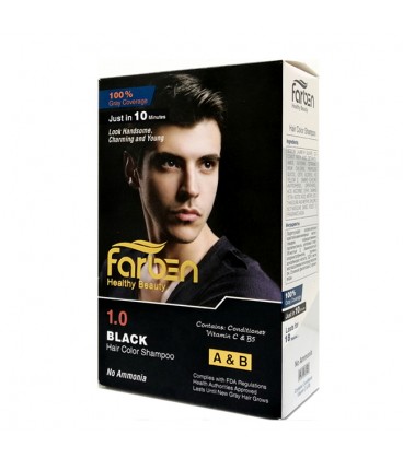 شامپو رنگ مو مشکی فاربن شماره 1.0 حجم 150 میلی لیتر Farben 1.0 Hair color shampoo 150 ml Black