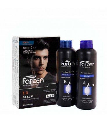 شامپو رنگ مو مشکی فاربن شماره 1.0 حجم 150 میلی لیتر Farben 1.0 Hair color shampoo 150 ml Black
