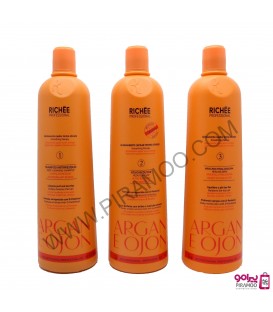 کراتین صافی برند ریچی همراه شامپو قبل و بعد قوطی 1000 میل RICHEE PROFESSIONAL