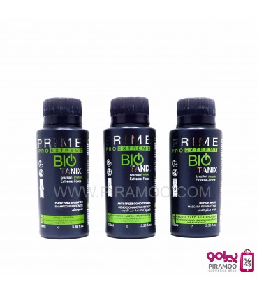 کراتین صافی برند بیوتانیکس پرایم همراه شامپو قبل و بعد قوطی 100 میل BIO TANIX PRIME
