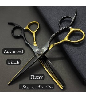 ست قیچی کات و پیتاژ مشکی طلایی 6 اینچ فینی بلبرینگی کد: PR-1516