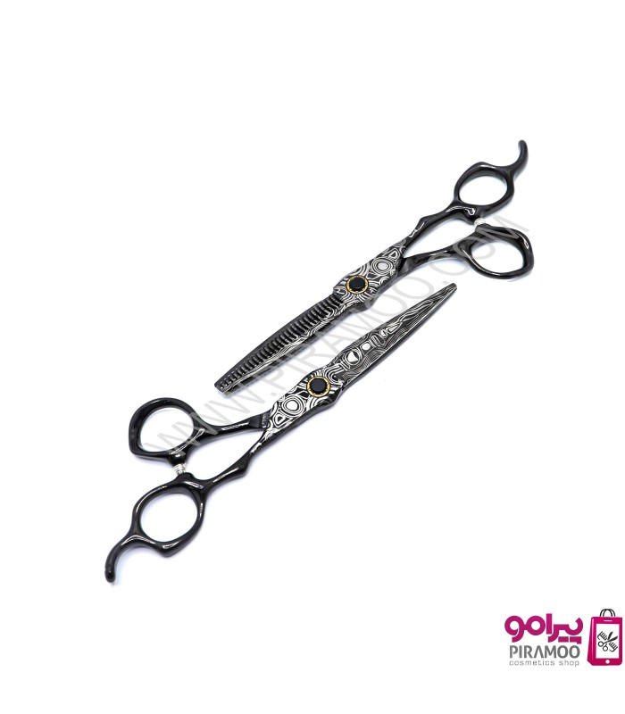 ست قیچی کات و پیتاژ 6 اینچ الکساندر لجند مشکی طرح دار کد : M213N